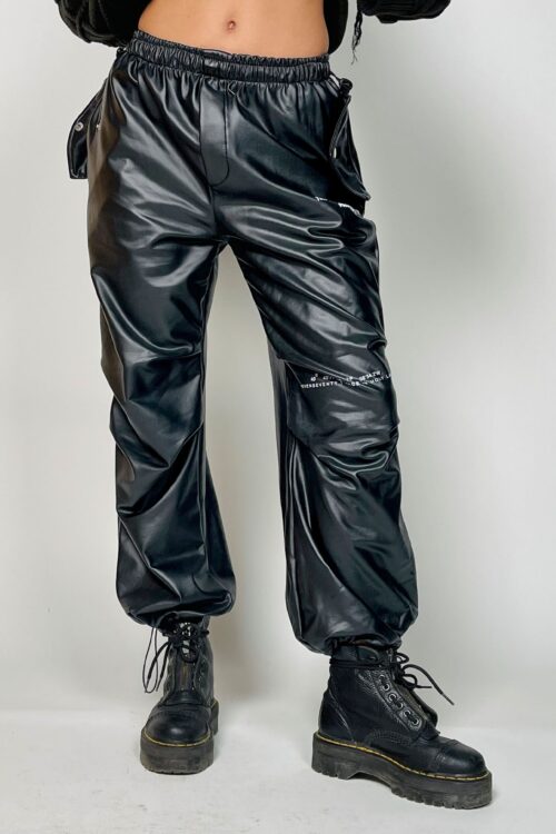 Designed Black  Faux Leather  Jogger Pants  HOLYLAND