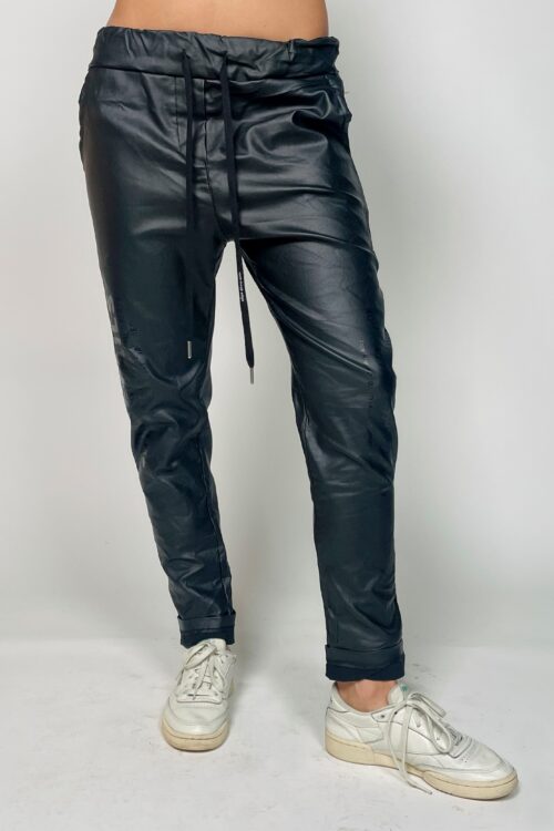 Designed Black Faux Leather  Jogger Pants  DETAILS