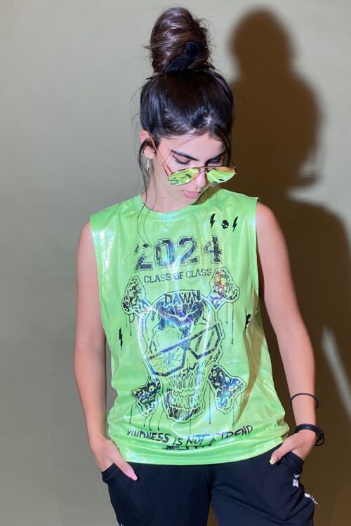Neon Green Shiny Sleeveless Top  KINDNESS