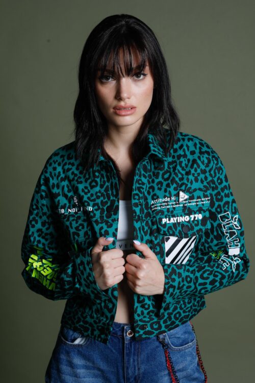 Green Leopard Denim Jacket WORLD 