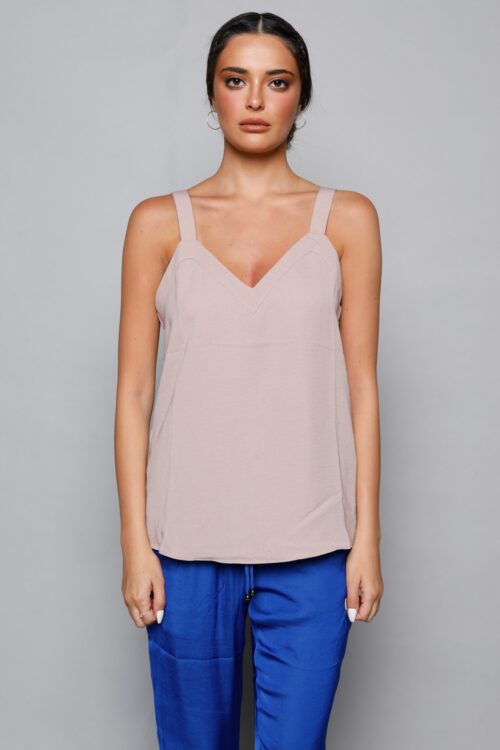 Beige V Neck Line Tank  ELEGANT