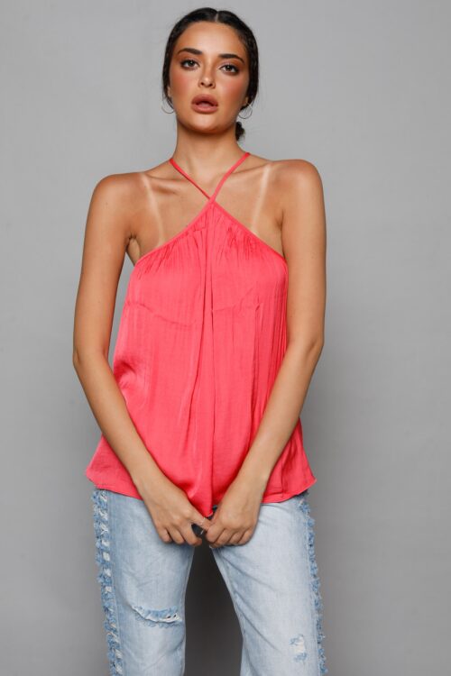 Peach Satin Designed Tank  CHIC