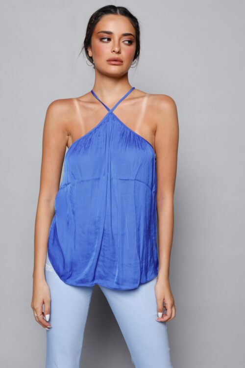 Blue Satin Designed Tank  CHIC