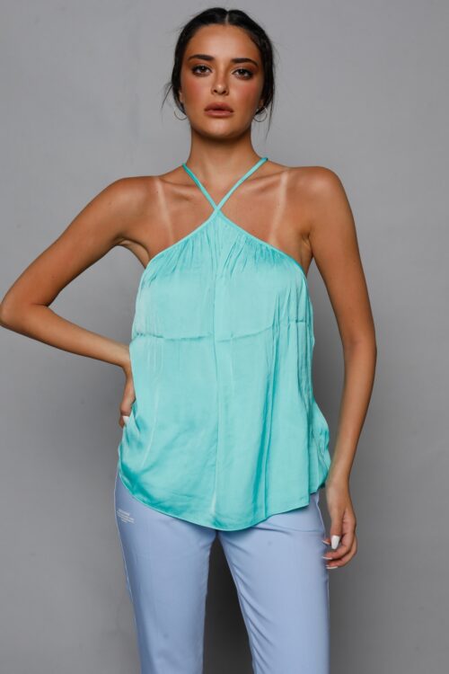 Turquoise Satin Designed Tank  CHIC