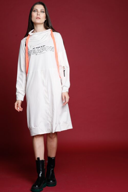 White Long Sleeve Designed Dress WEAPON