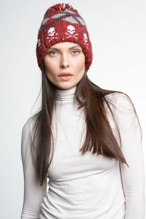 Black And Red Knit Hat SKULL