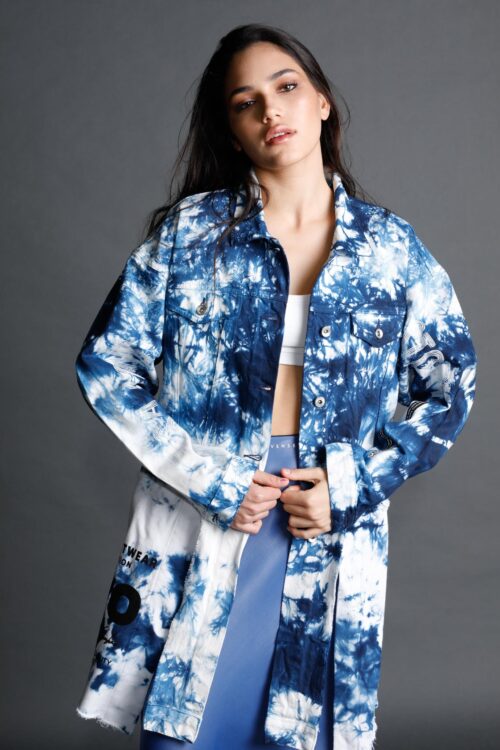 Unique Tie Dye Blue And White Denim Long Jacket  STORY