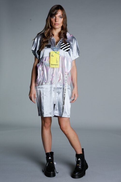 Pink and Silver Nylon Hooded Dress PARKWAY
