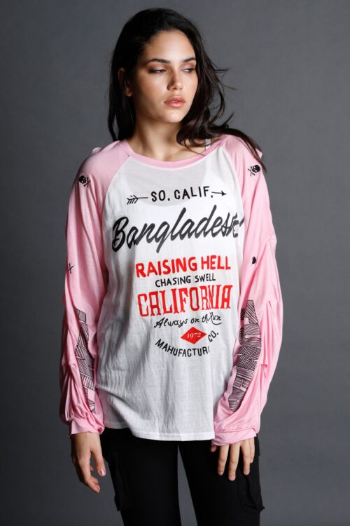 Long Sleeve Pink And White Shirt LOS ANGELES