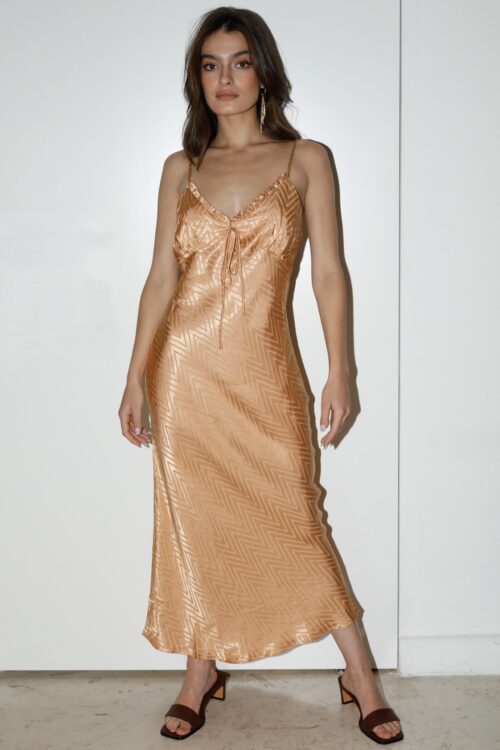 Orange Evening  Satin Maxi  Dress PEACH
