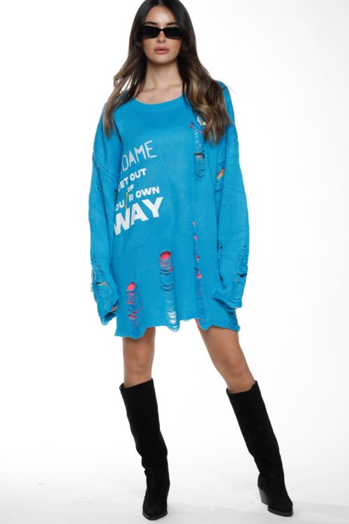 Blue Knitted Oversize Top WAY