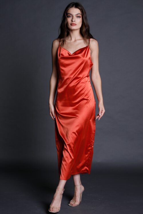Red Evening  Satin Maxi  Dress STYLE