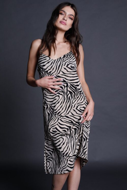 Zebra Patern Evening Midi Dress ZEBRA