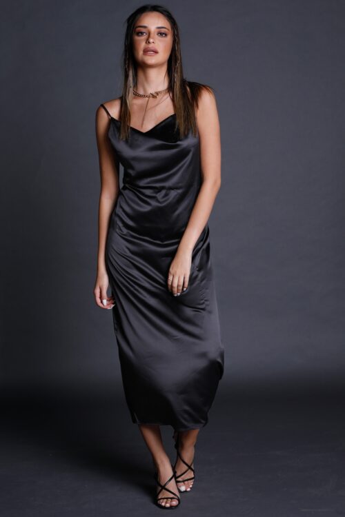 Black Evening  Satin Maxi  Dress STYLE