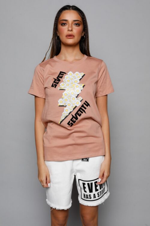 Brown Designed  T Shirt FLOWERS