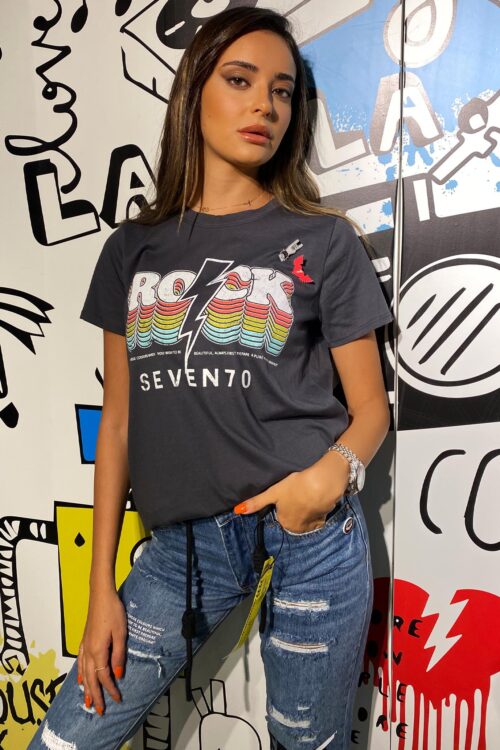 Grey Designed T Shirt ROCK