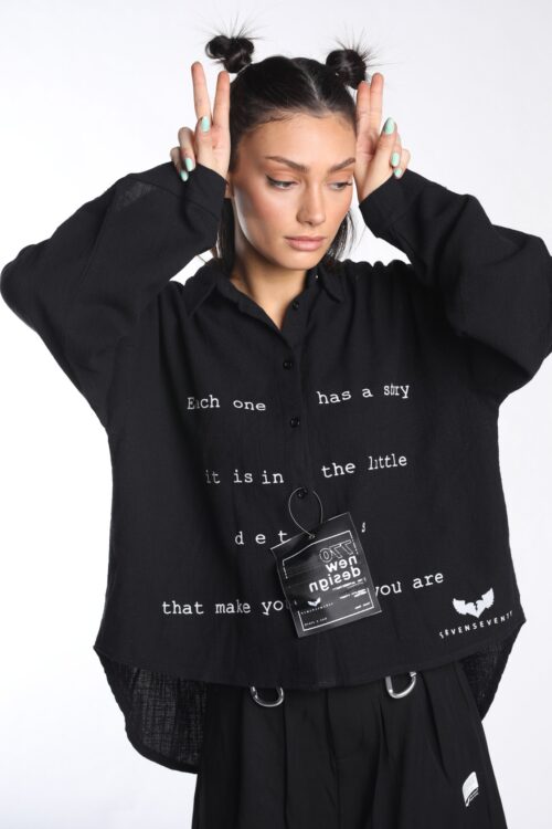 Black Buttoned Up Long Sleeves Cotton Top  LITTLE