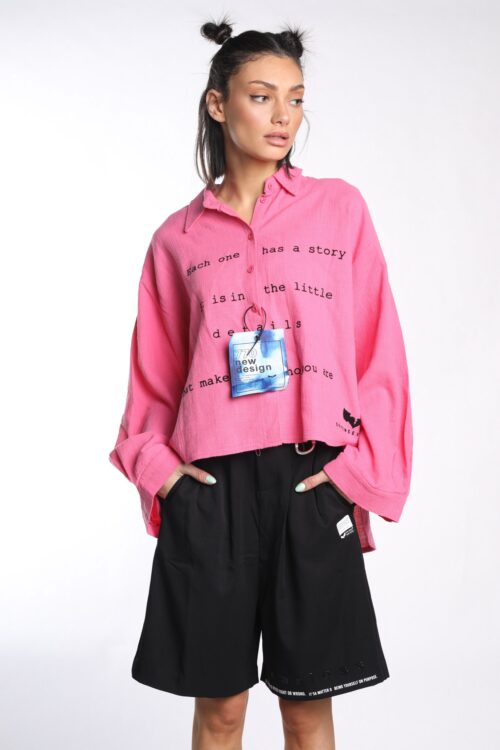 Pink Buttoned Up Long Sleeves Cotton Top  LITTLE