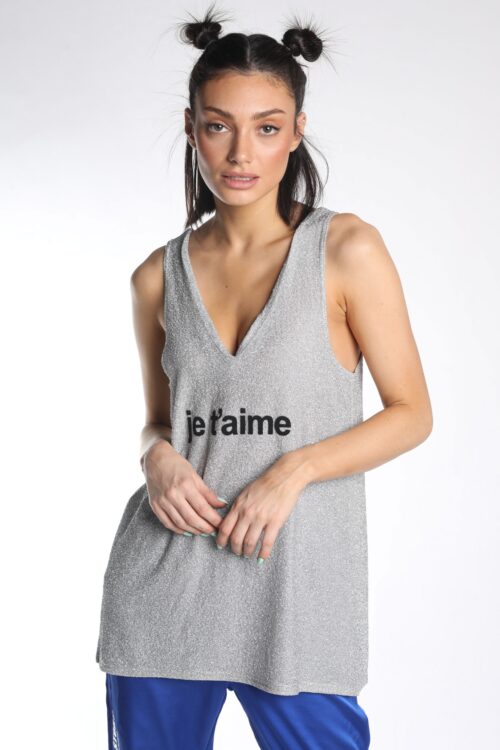 Silver Sleeveless  Lurex Top JE TAIME