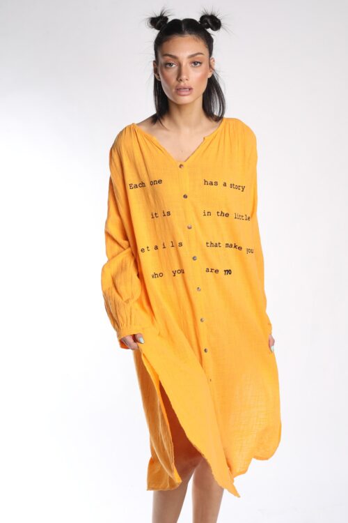 Orange Linen and Cotton Midi Dress STORY