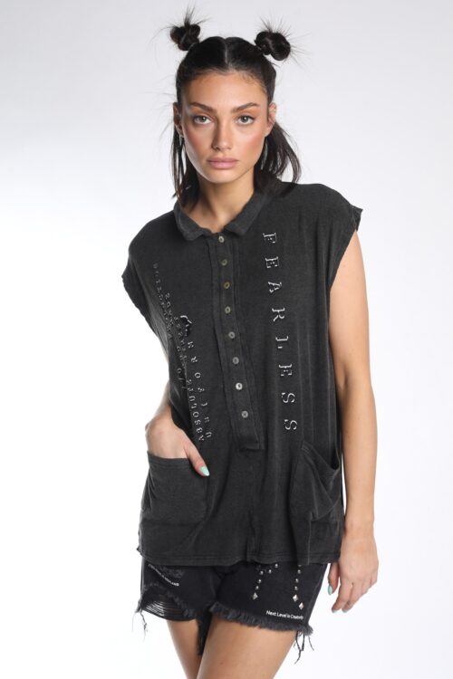 Washed Gray Sleeveless Short Sleeve Top FEARLESS
