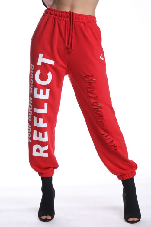 Red Designed Destroyed Joggers Pants   REFLECT