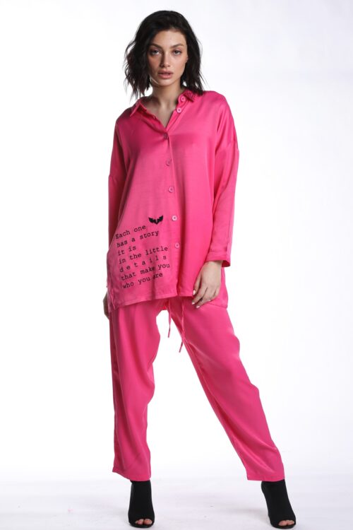 Pink Two Piece Satin Oversize Set  SEVEN