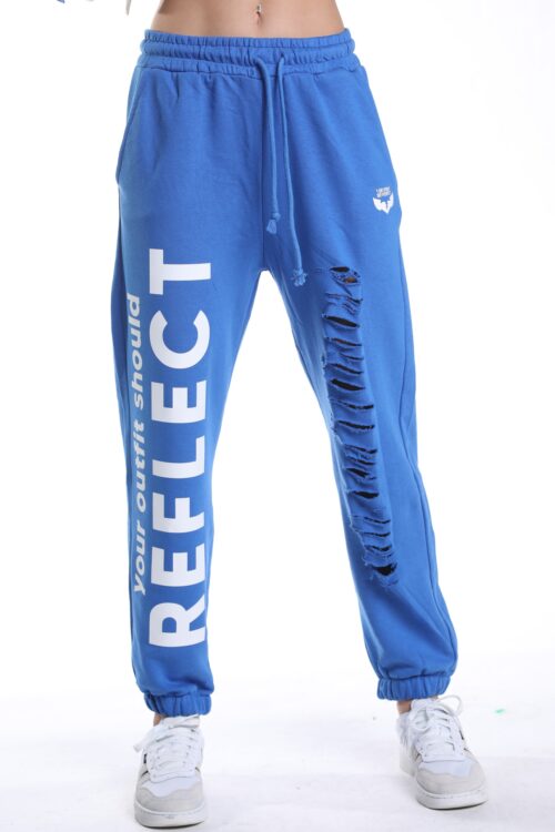 Blue Designed Destroyed Joggers Pants   REFLECT