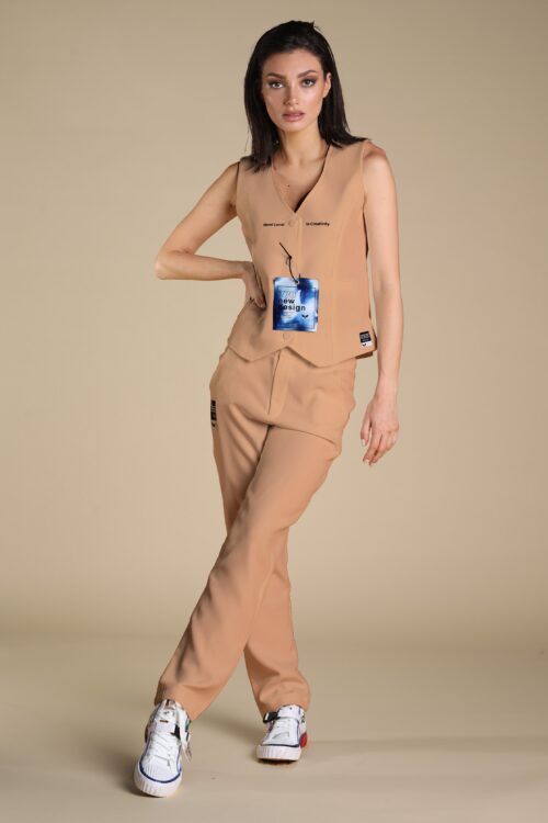 Two Piece  Elegant  Beige Vest  And Pants Set  CREATIVITY