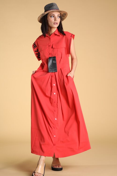 Red Shoulder Cut Maxi Dress  THE 770 