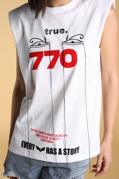 White Sleeveless T  Shirt TRUE