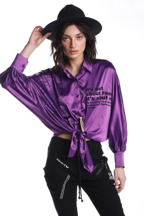 Purple Buttoned up Satin Shirt STYLE