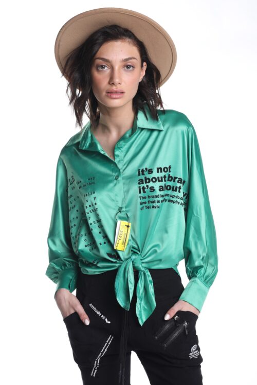 Green Buttoned up Satin Shirt STYLE