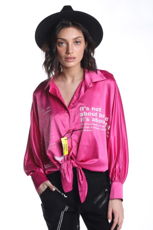 Fuchsia Pink Buttoned up Satin Shirt STYLE