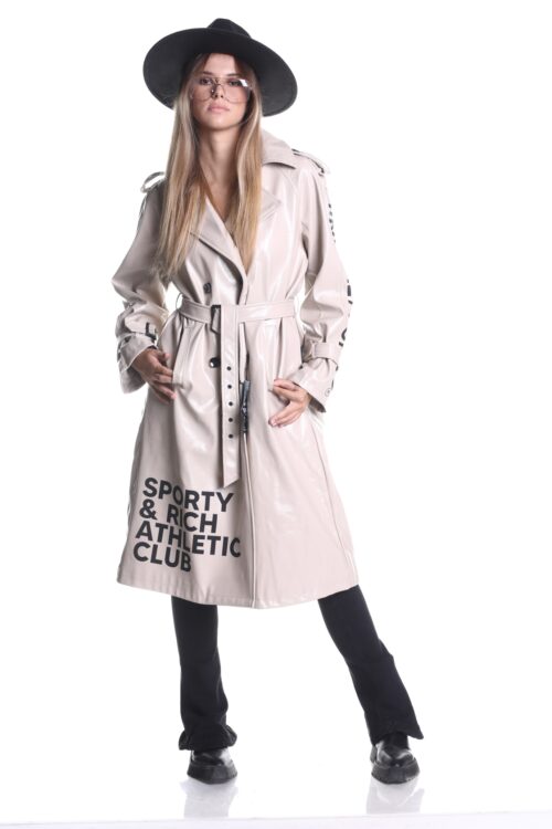  Designed Beige Long vinyl Coat Jacket SPORTY