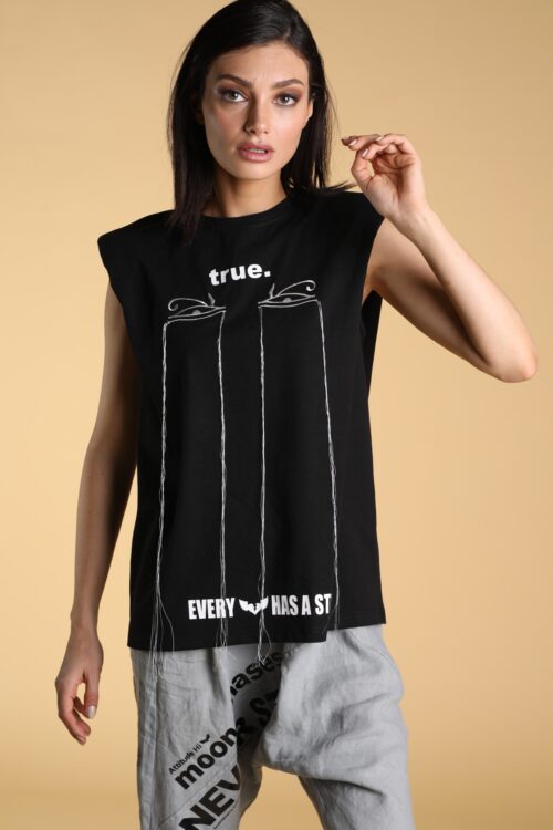 Black Sleeveless T  Shirt TRUE