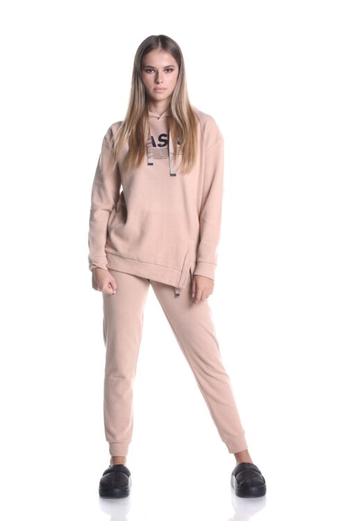 2 Piece Beige Light Pink Color  Jogger Set  BASIC