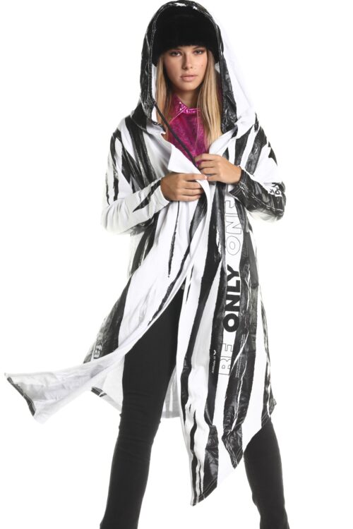 Black And White Long Opened Hodded  Top  ONLY