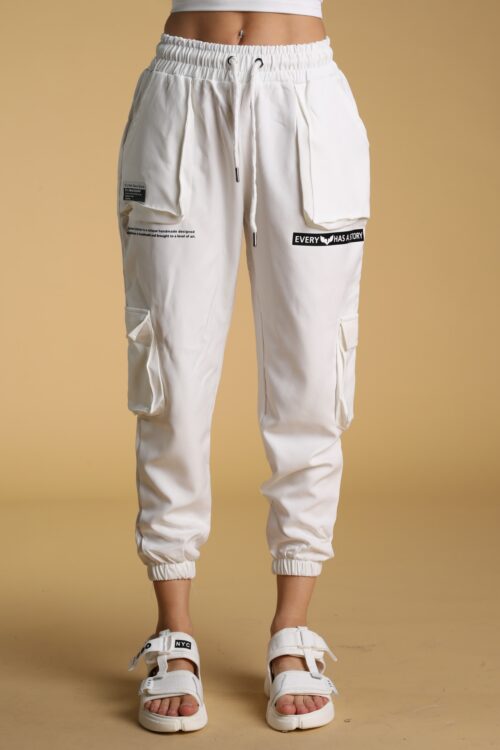 White Designed Jogger Pants EVERY