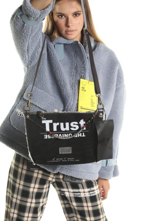 Designed Black  Leather Small Hand Bag TRUST