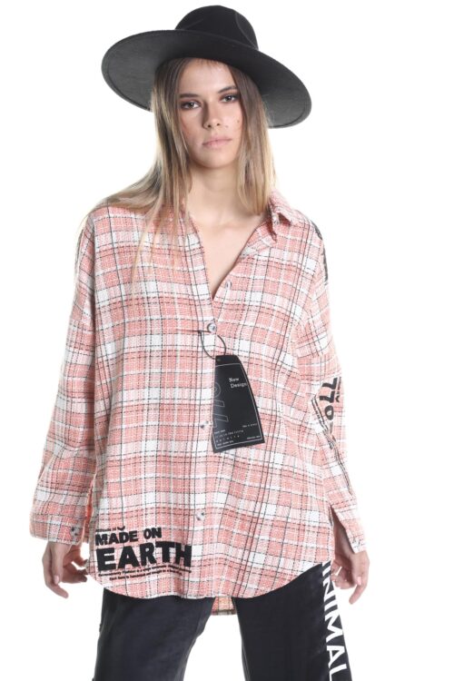Plaid Long Sleeves Wide Buttoned Top  EARTH