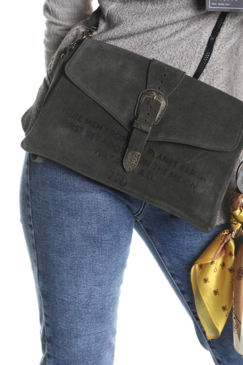 Designed Olive Green Leather Small Hand Bag PLANET