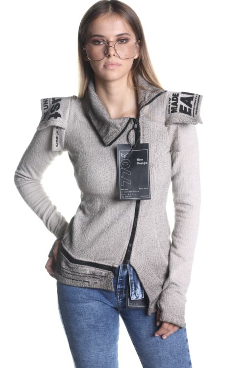 Beige Gray Long Sleeves Zipper Top Jacket  EARTH