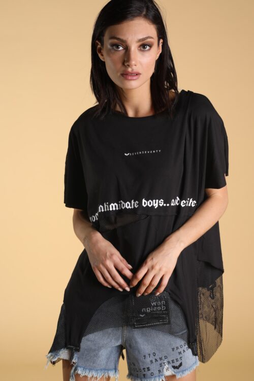 Short Sleeve Designed Wide Black T- Shirt  BOYS