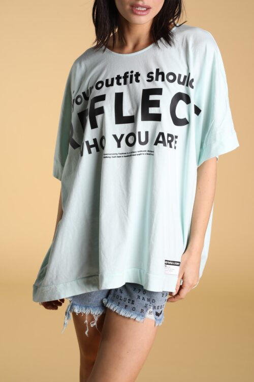 Short Sleeve Designed Wide Mint Green T- Shirt  REFLECT