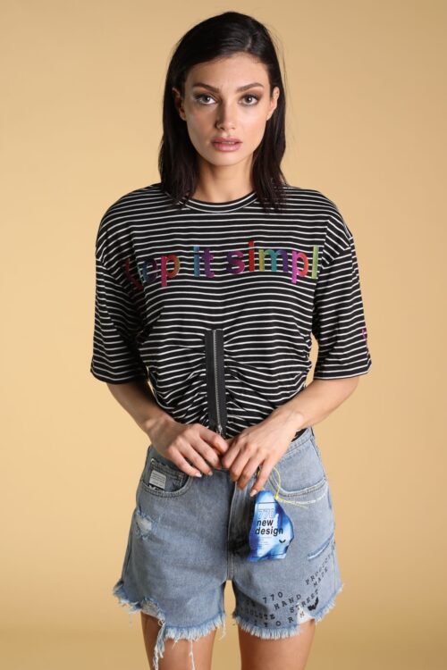 Black and White Zipper T Shirt SIMPLE