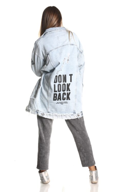 Long Light Blue Denim Buttoned  Jacket  LOOK