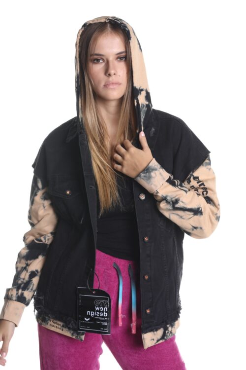 Black  Denim  With Pullover Sporty Jacket  HANDMADE