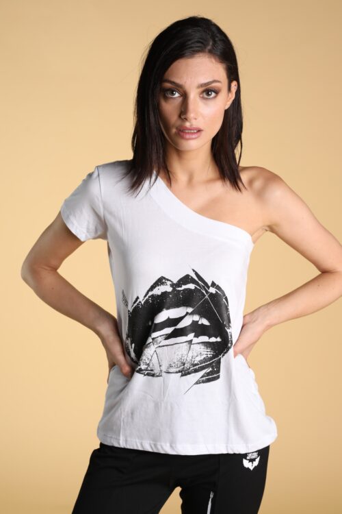 One Sleeve White Top LIPS