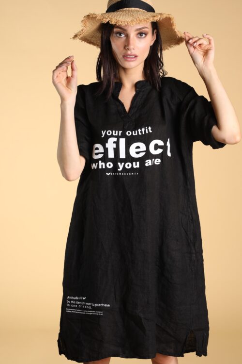 Black Linen Midi Dress REFLECT